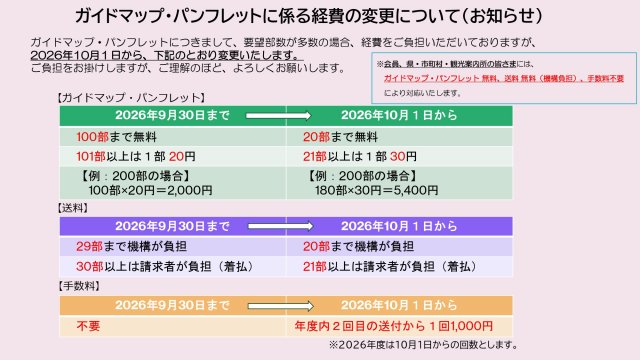 【お知らせ】ガイドマップ・パンフレットに係る経費の変更について