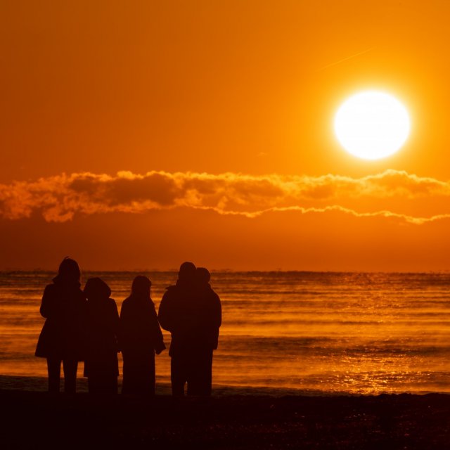 Spectacular view of Sunrise with ice fog during New Year